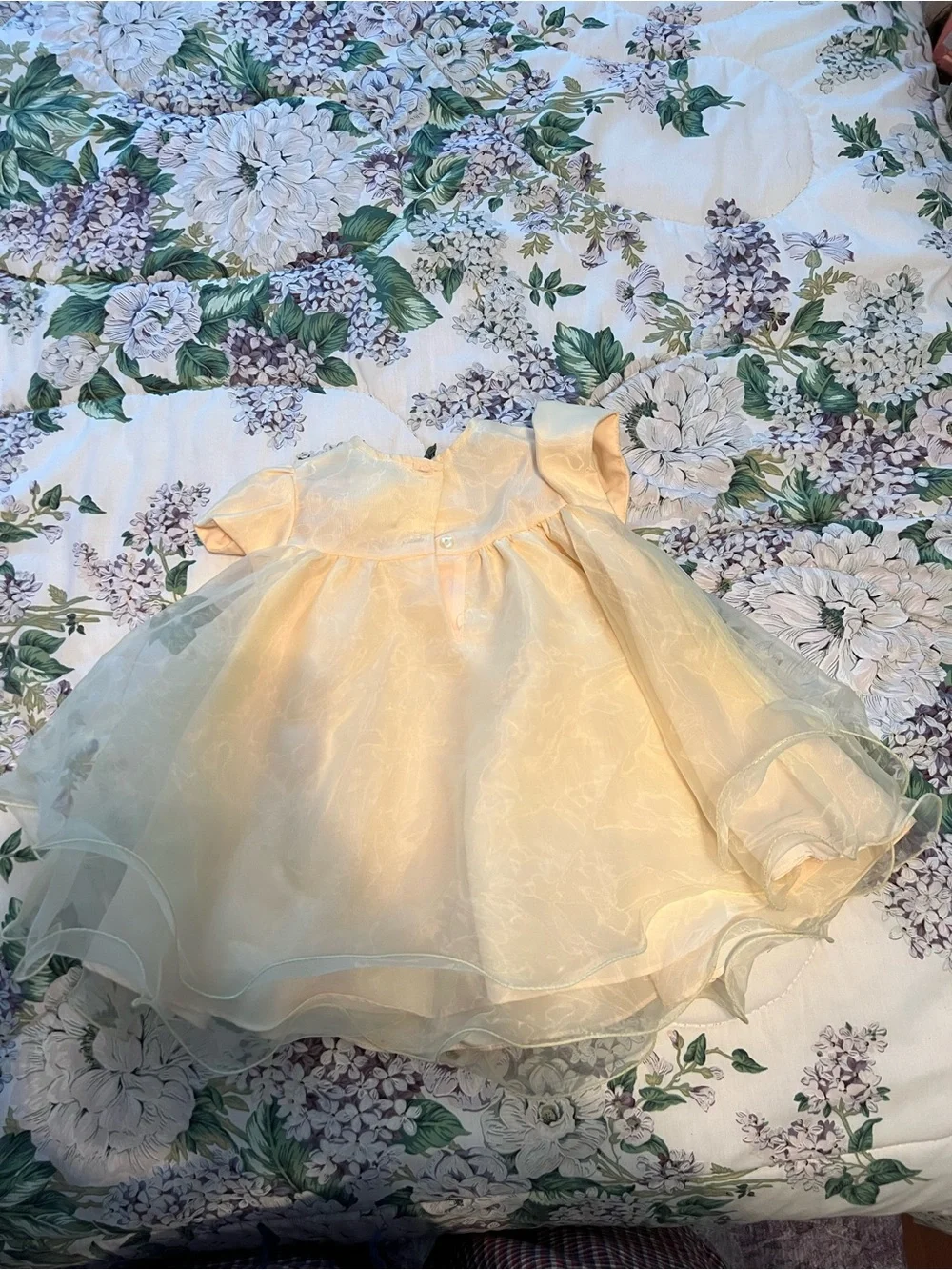 Rare Too!Yellow with  Pink Flowers Floral A-Line Knit Baby Dress 12m